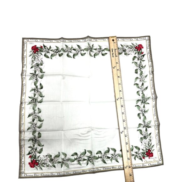 New W/Box CHRISTIAN DIOR Mni Scarf/Handker Cotton 18.5" White Green Red Flora(10 - Picture 7 of 9